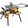 DEWALT 10 inch table saw with folding rolling stand for job site use