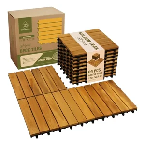 Acacia Wood Interlocking Deck Tiles, 9-Pack