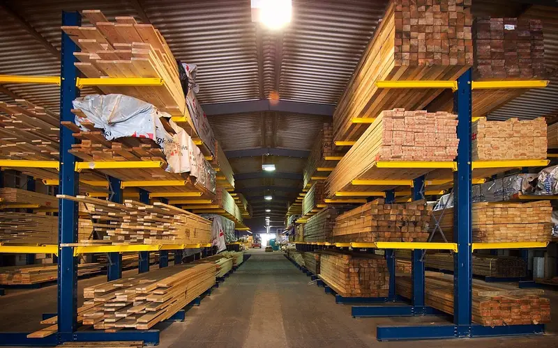 Stack of plywood sheets at a lumber yard Stack of plywood sheets at a lumber yard