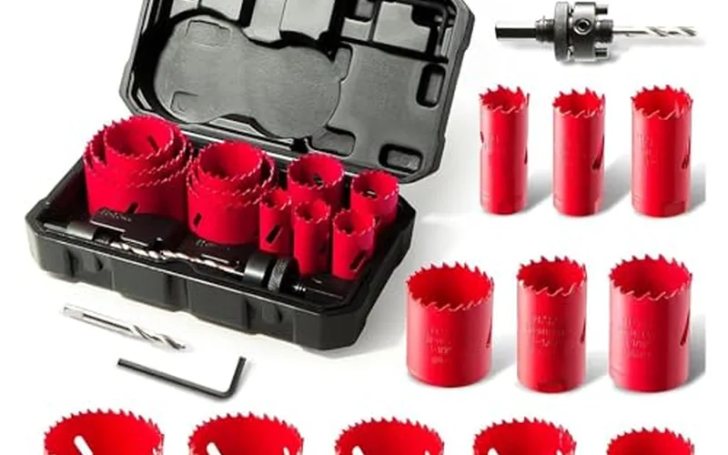 HYCHIKA 17-piece bi-metal hole saw kit with case, mandrels, and pilot drills