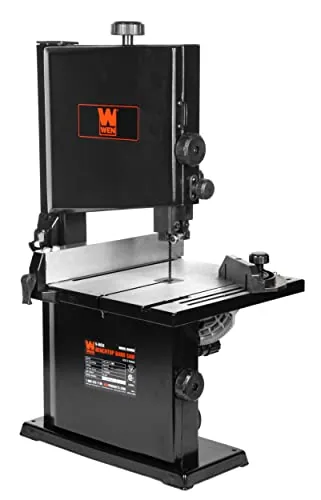 WEN 9-inch benchtop band saw in black and silver WEN 9-inch benchtop band saw in black and silver