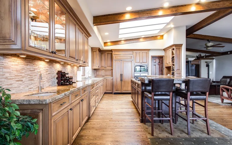 finished hardwood flooring in a home kitchen after installation