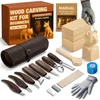 Wood Carving Kit for Beginners, 32-piece gift-ready set with wood blocks and carving knives