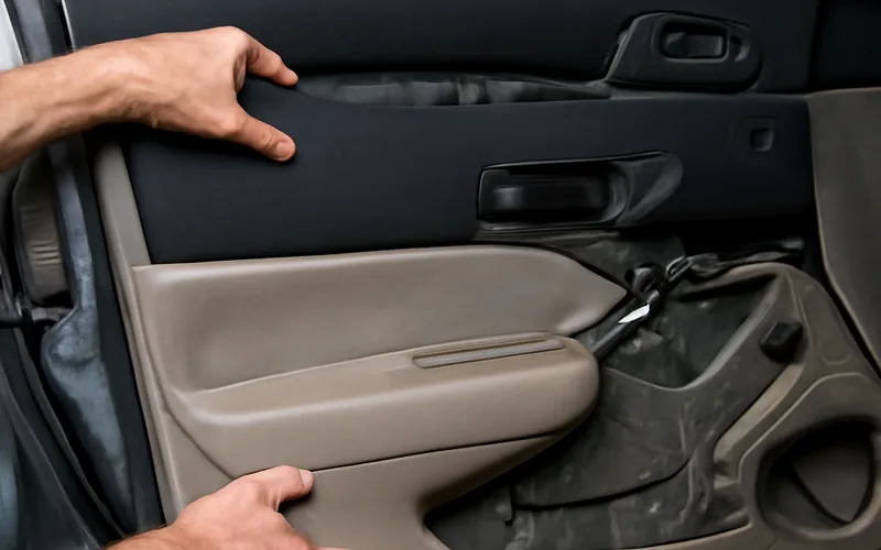 Removing a car door interior panel to access the lock mechanism and linkage rods
