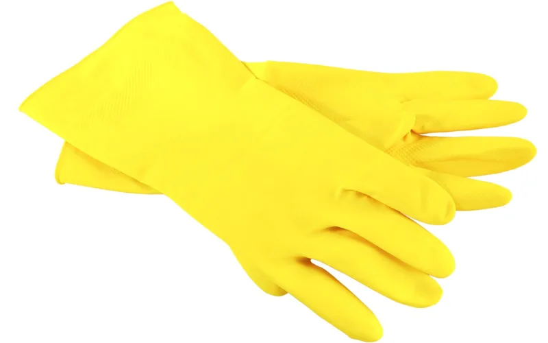 pair of rubber gloves for safe handling of toilet bowl descaling chemicals pair of rubber gloves for safe handling of toilet bowl descaling chemicals