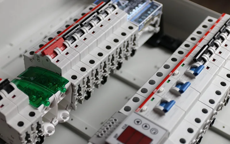 close-up of circuit breaker panel switches used to restore power after installing a canless recessed light