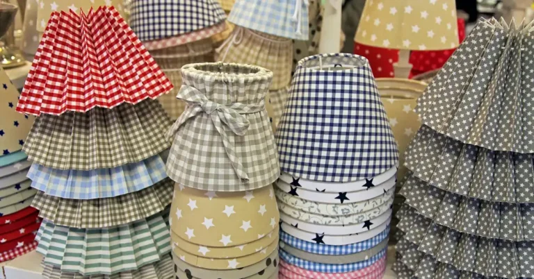 Lamp shades covered in fabric with gingham checks and star prints