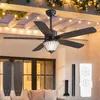 52 inch black outdoor ceiling fan with lights, IP65 waterproof