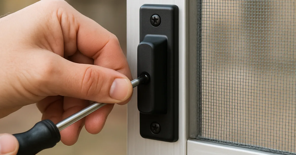 Installing a push-button screen door latch on an aluminum screen door frame