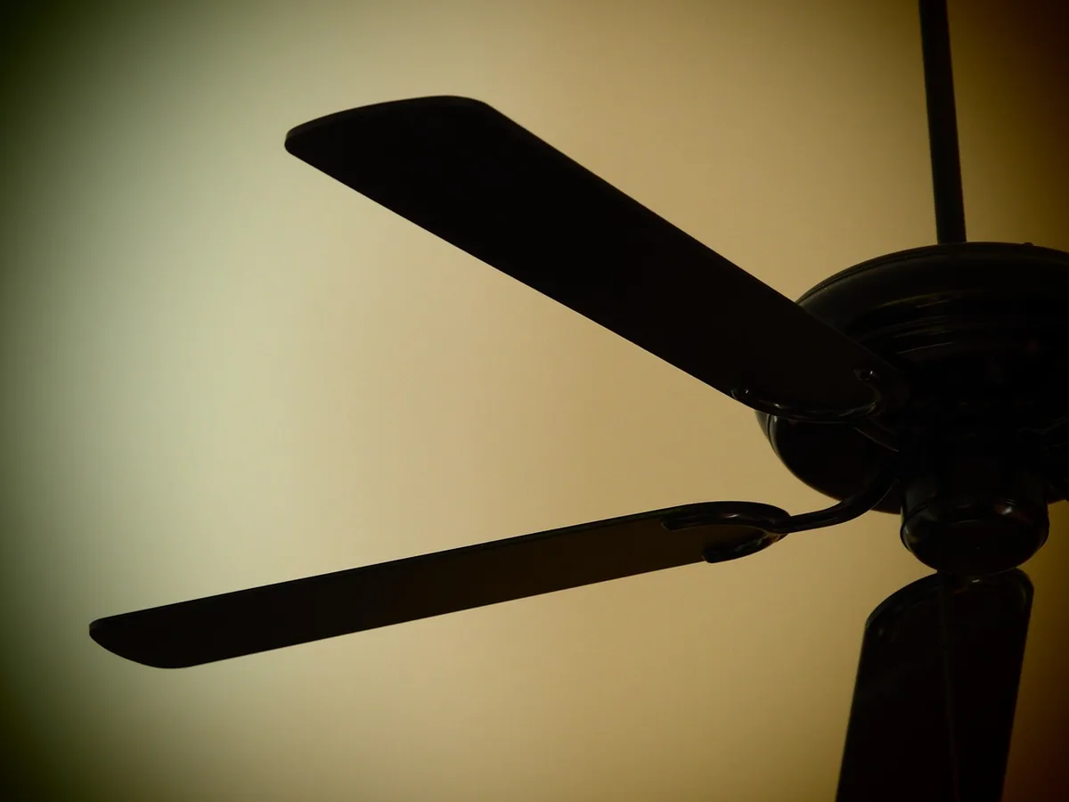 Ceiling fan mounted above a bedroom