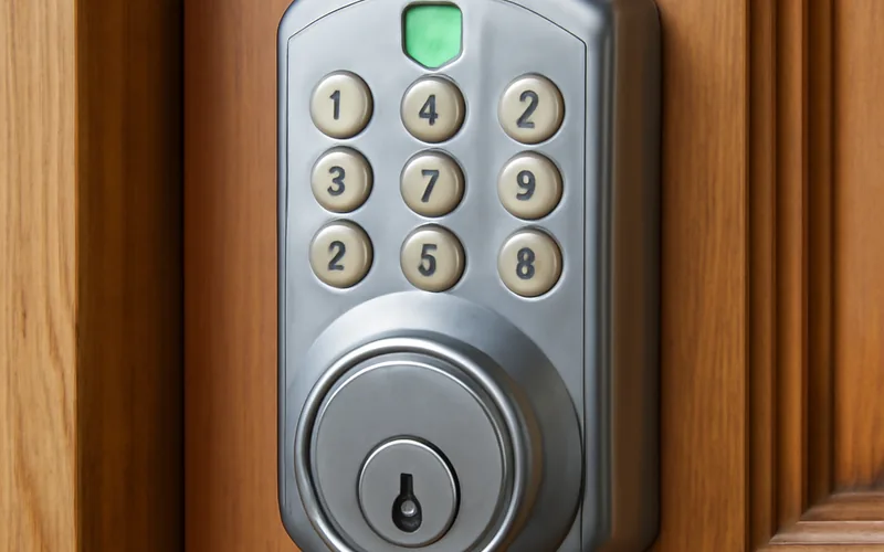 electronic deadbolt keypad with green LED reset indicator lit