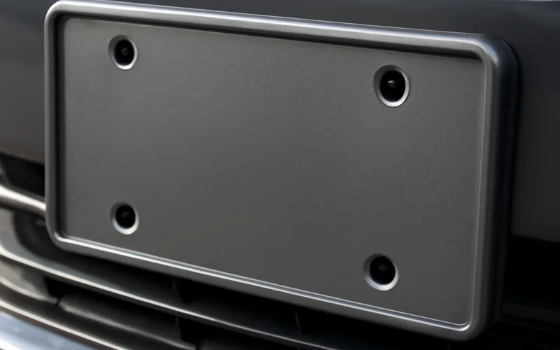 License plate mounting bracket with pre-drilled holes on a car bumper