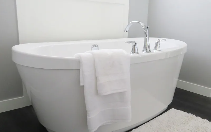 White porcelain bathtub in a modern bathroom