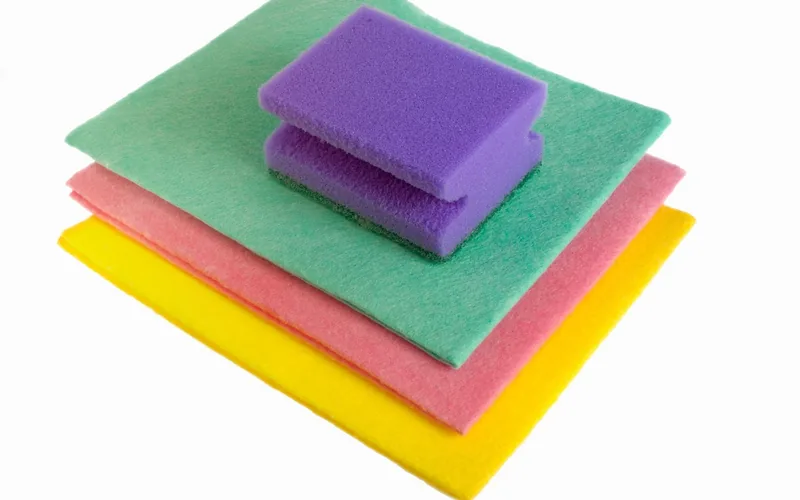 cleaning sponges and cloths used with safety gloves for spray paint removal supplies