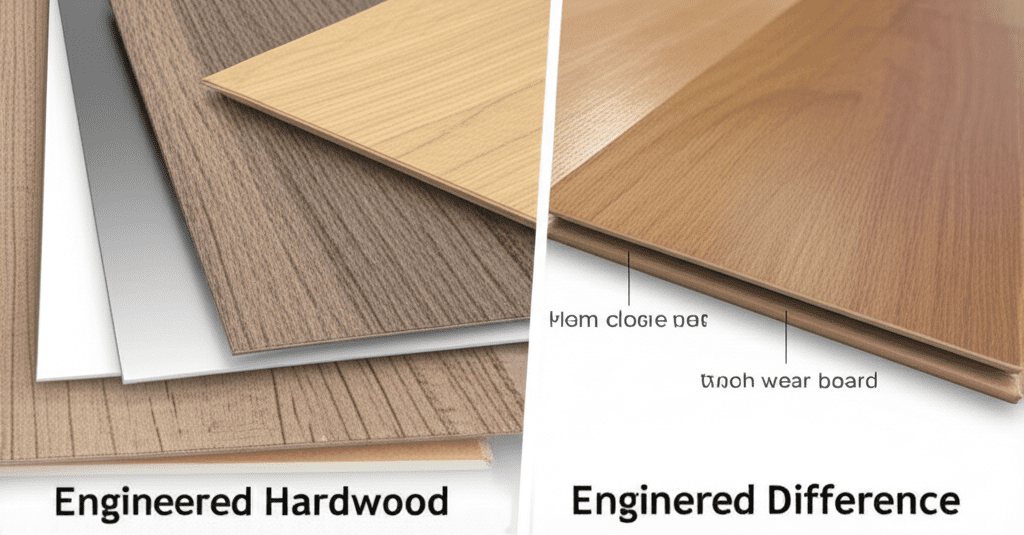 Generate a high-quality, relevant image prompt for an article about: Laminate vs. Engineered Hardwoo
