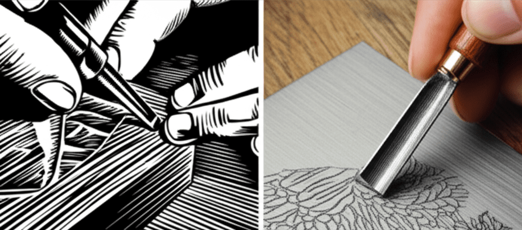Generate a high-quality, relevant image prompt for an article about: Woodcut vs. Engraving: Proven D