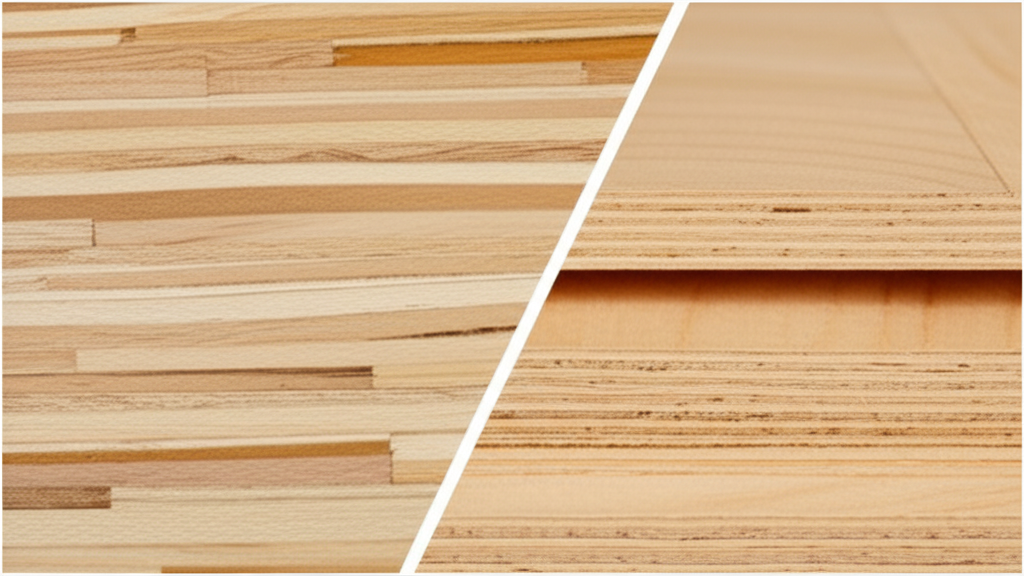 Generate a high-quality, relevant image prompt for an article about: Engineered Wood vs Plywood: Ess