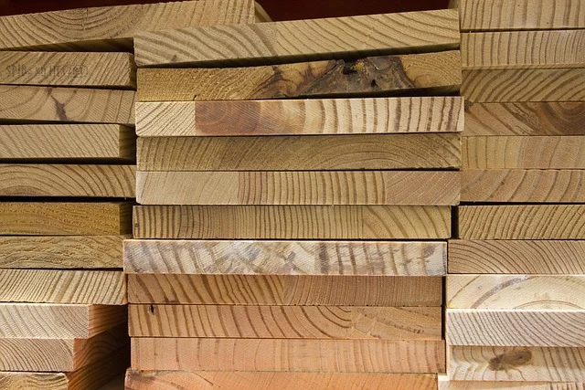 Stacked lumber at a construction site Stacked lumber at a construction site