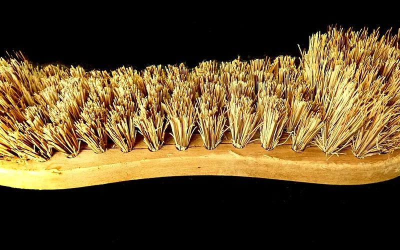 stiff-bristle scrub brush used for lifting paint stains during the gentle household-item method