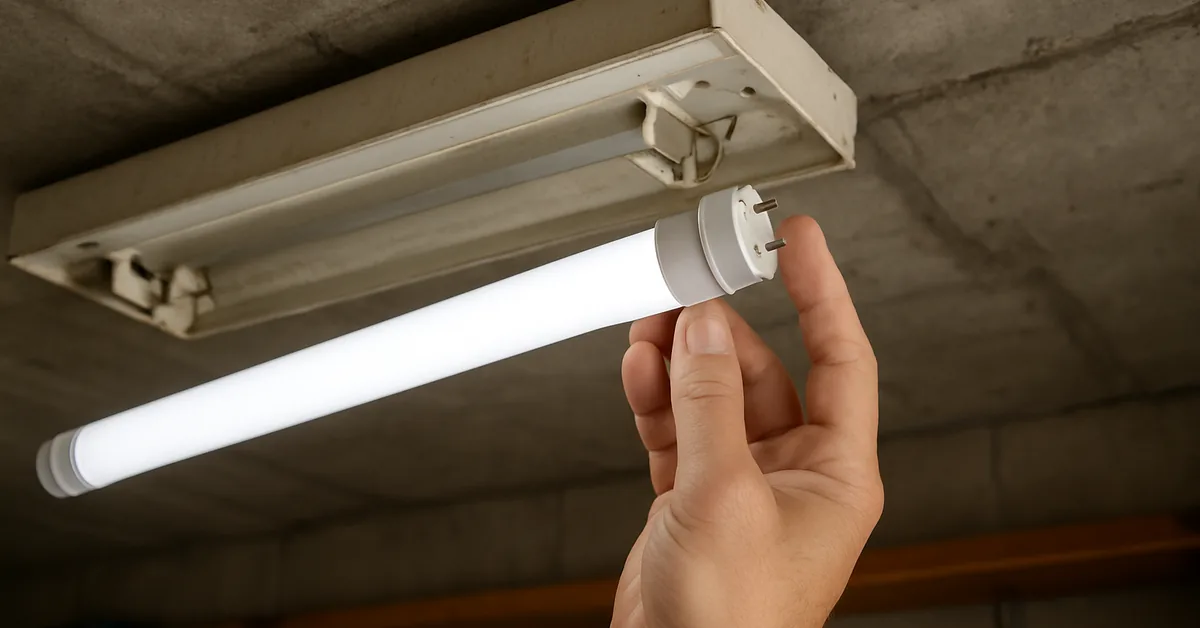 Installing an LED tube light into an overhead fluorescent fixture