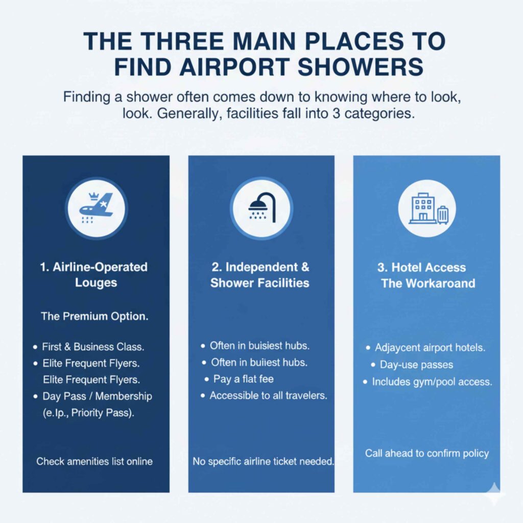 The Three Main Places to Find Airport Showers