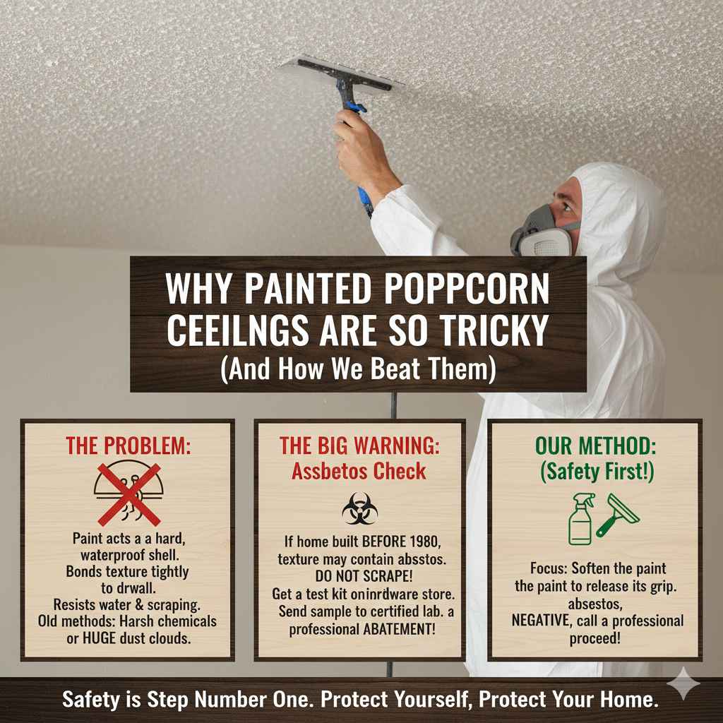 Why Painted Popcorn Ceilings Are So Tricky (And How We Beat Them)