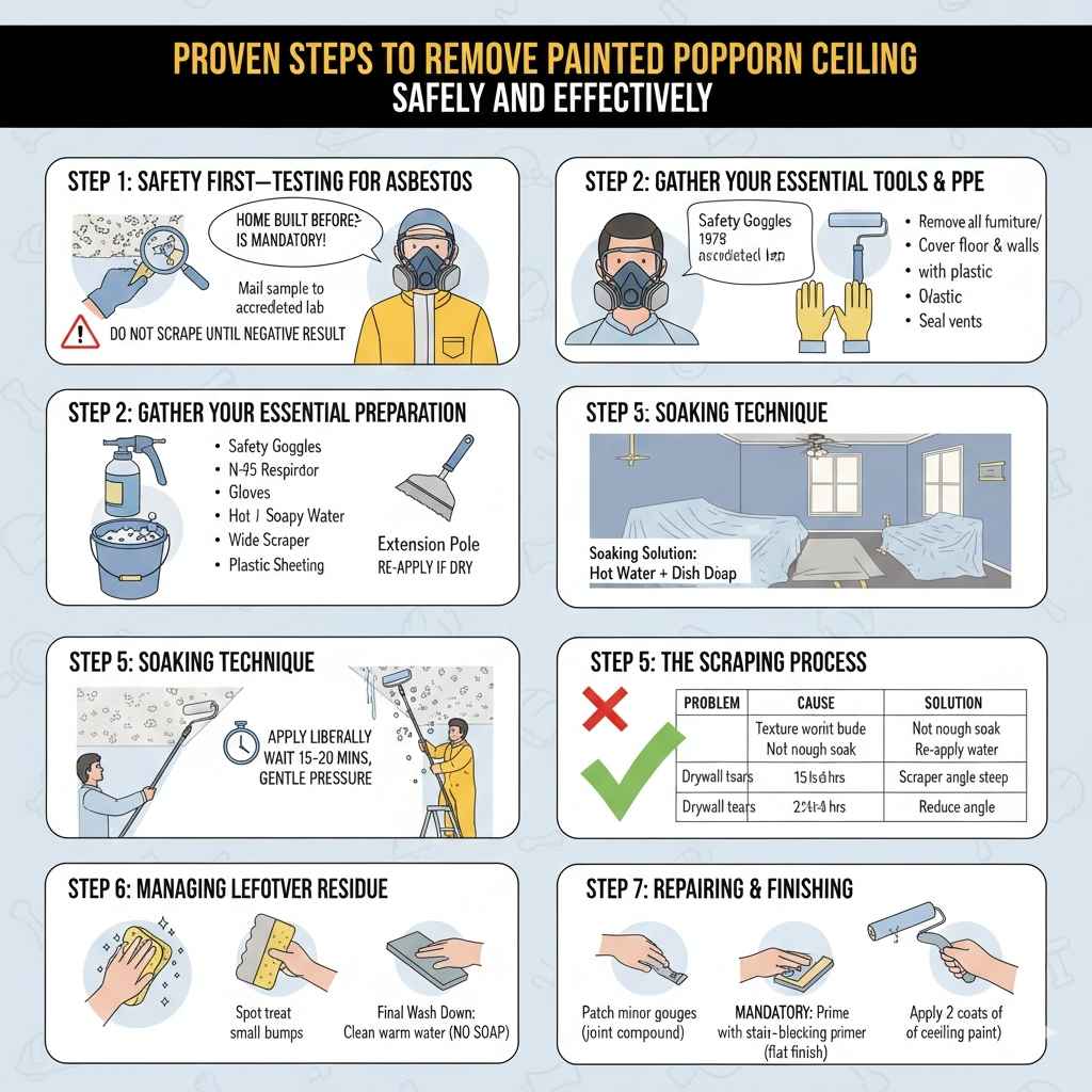 Proven Steps To Remove Painted Popcorn Ceiling Safely and Effectively