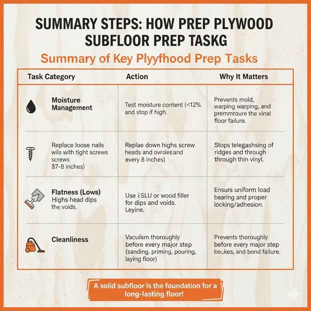 Summary of Key Plywood Subfloor Prep Tasks
