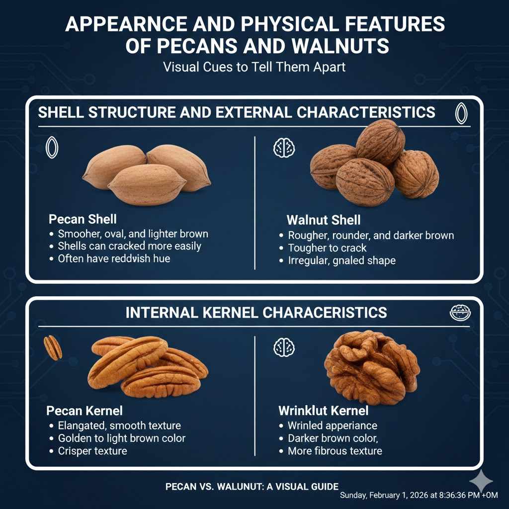 Appearance and Physical Features of Pecans and Walnuts