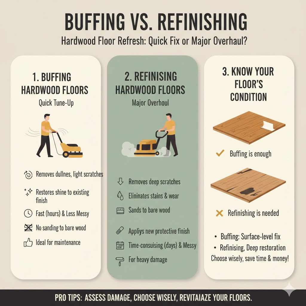 Buffing Hardwood Floors vs. Refinishing Explained

