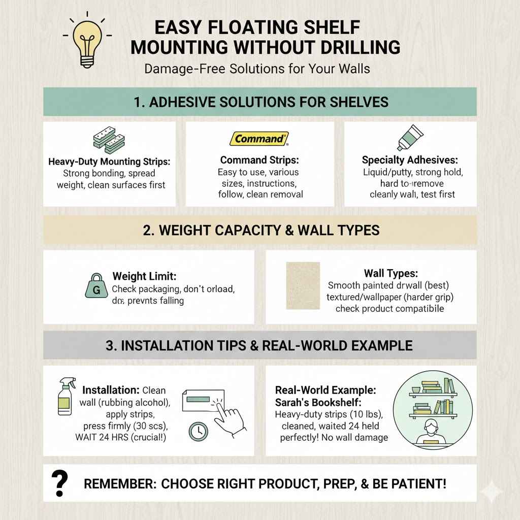 Easy Floating Shelf Mounting Without Drilling