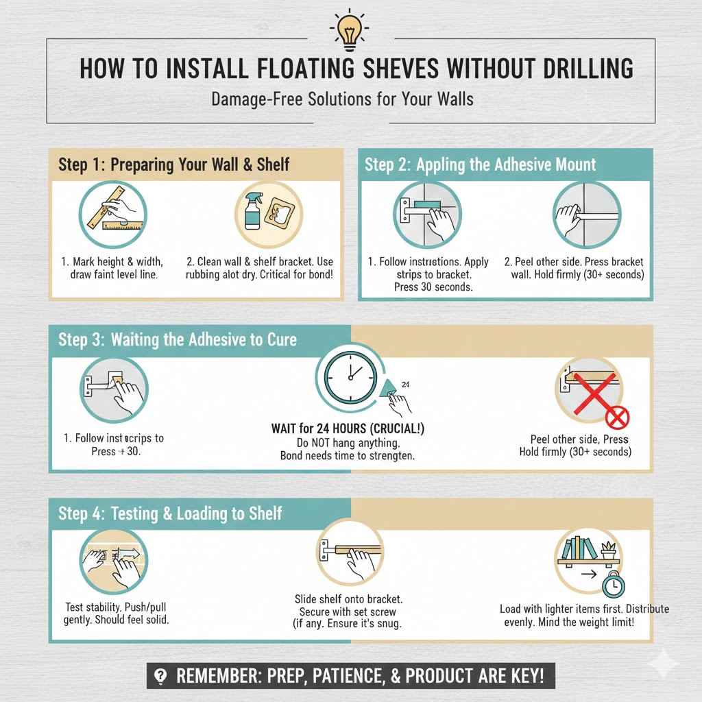 How to Install Floating Shelves Without Drilling Step-by-Step