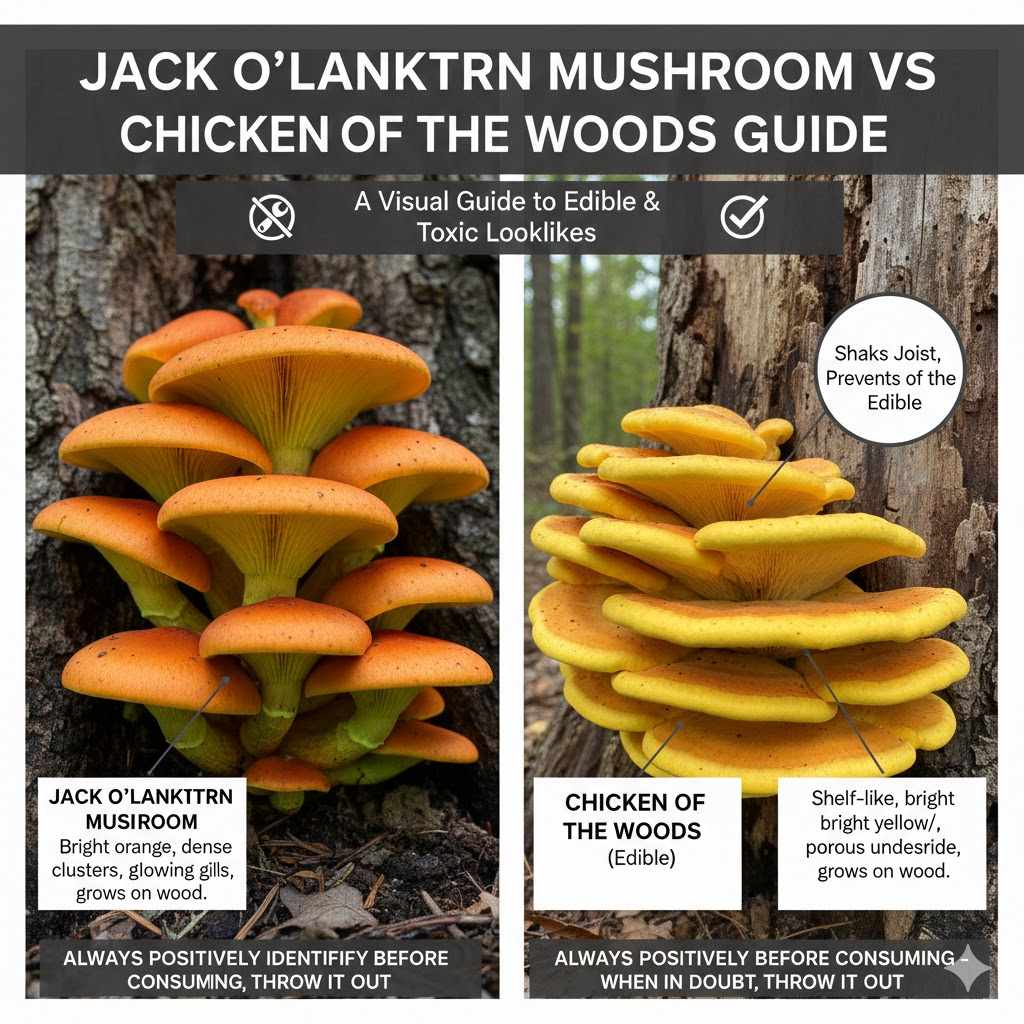 Jack O’Lantern Mushroom vs Chicken of the Woods Guide