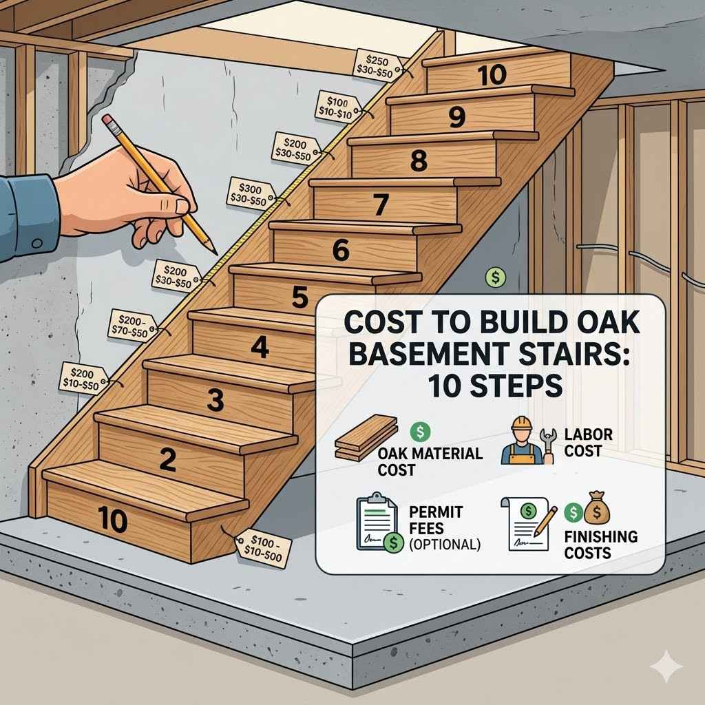 Cost to Build Oak Basement Stairs 10 Steps