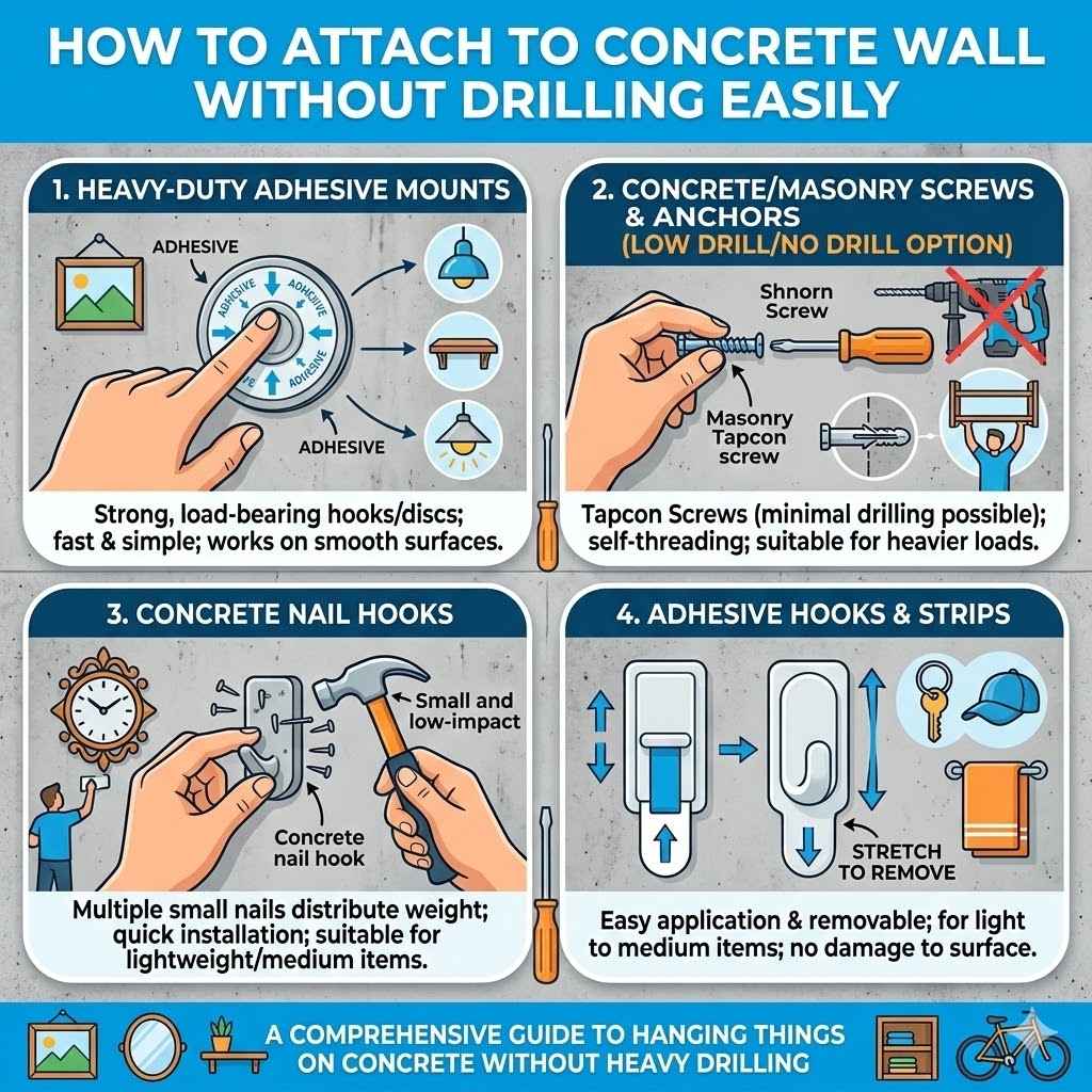 How To Attach To Concrete Wall Without Drilling Easily