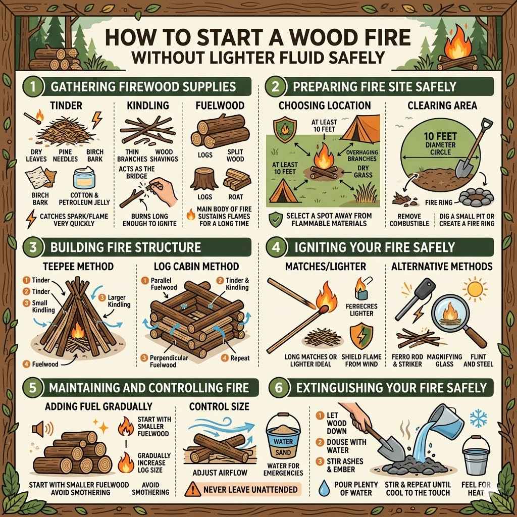 How to Start a Wood Fire Without Lighter Fluid Safely