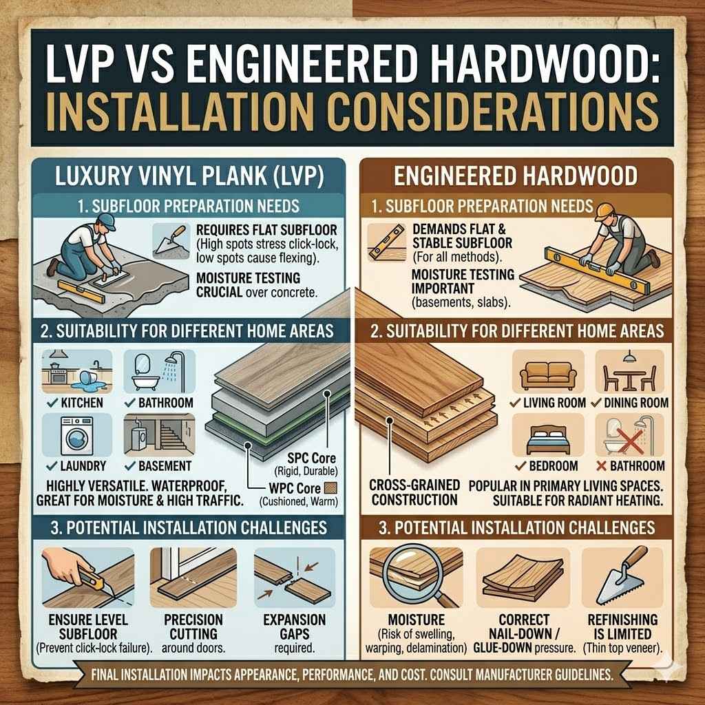 LVP vs Engineered Hardwood Installation Considerations