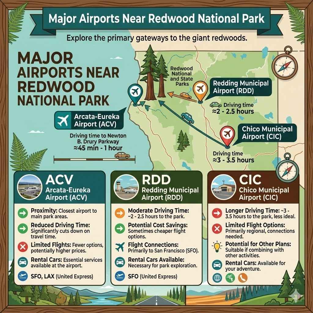 Major Airports Near Redwood National Park