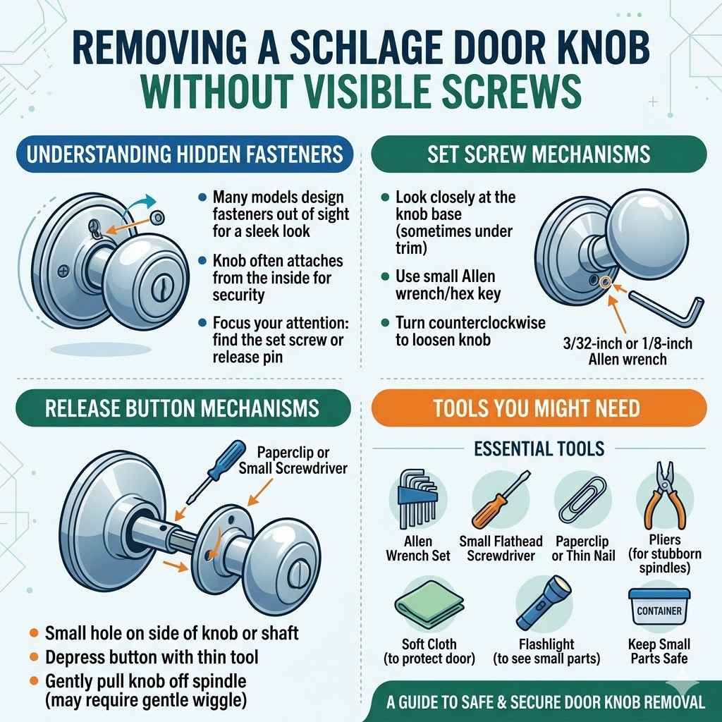 Removing a Schlage Door Knob Without Visible Screws