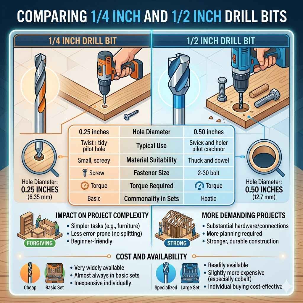 Comparing 1/4 Inch and 1/2 Inch Drill Bits