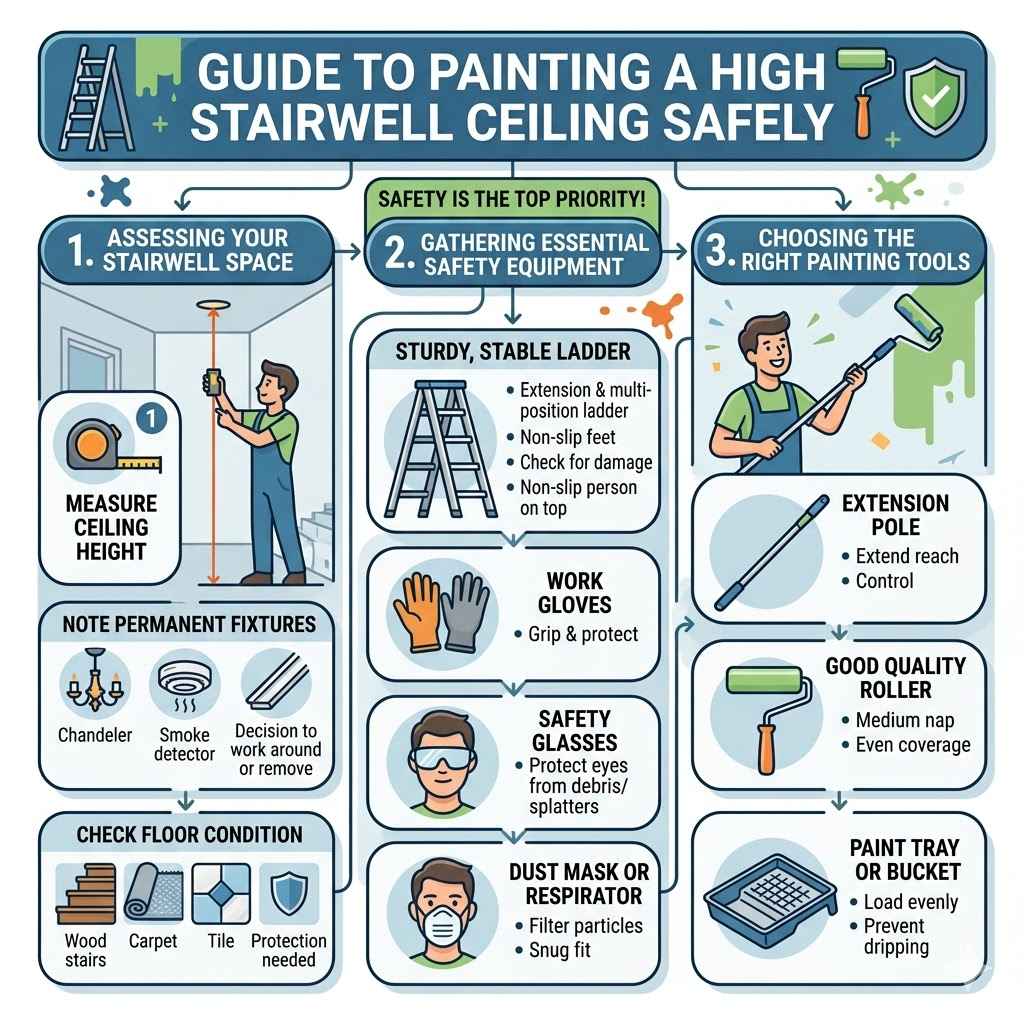 Painting a High Stairwell Ceiling Safely