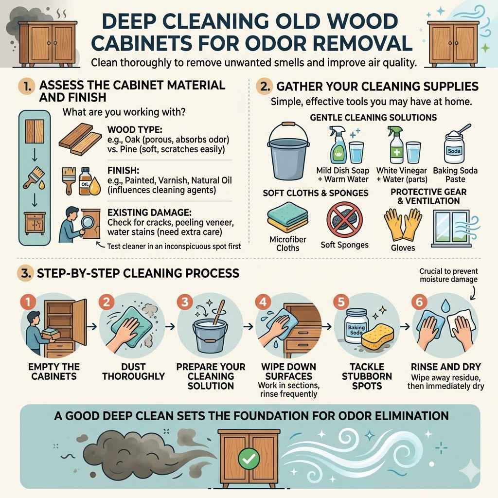 Deep Cleaning Old Wood Cabinets for Odor Removal