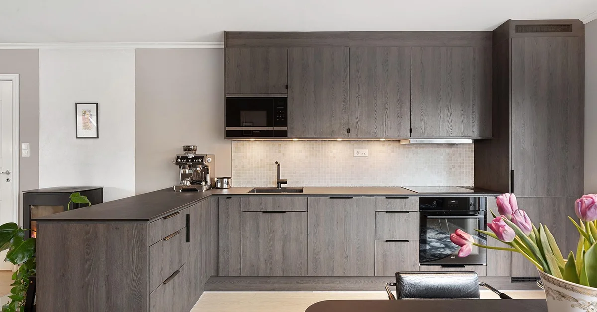 Wood kitchen cabinets that can trap grease and musty odors