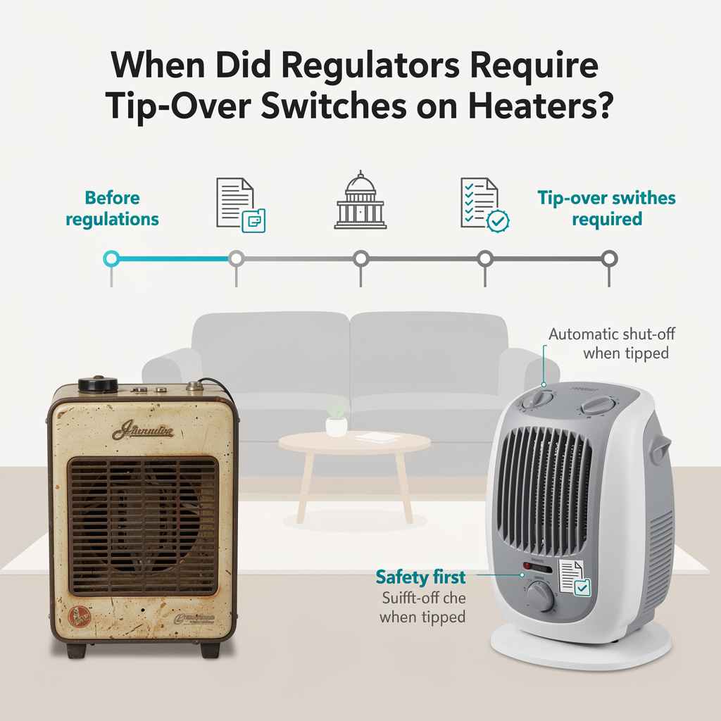 When Did Regulators Require Tip-Over Switches On Heaters?