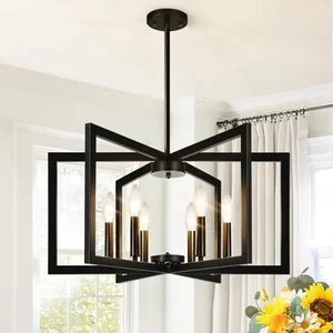 Adjustable height matte black chandelier