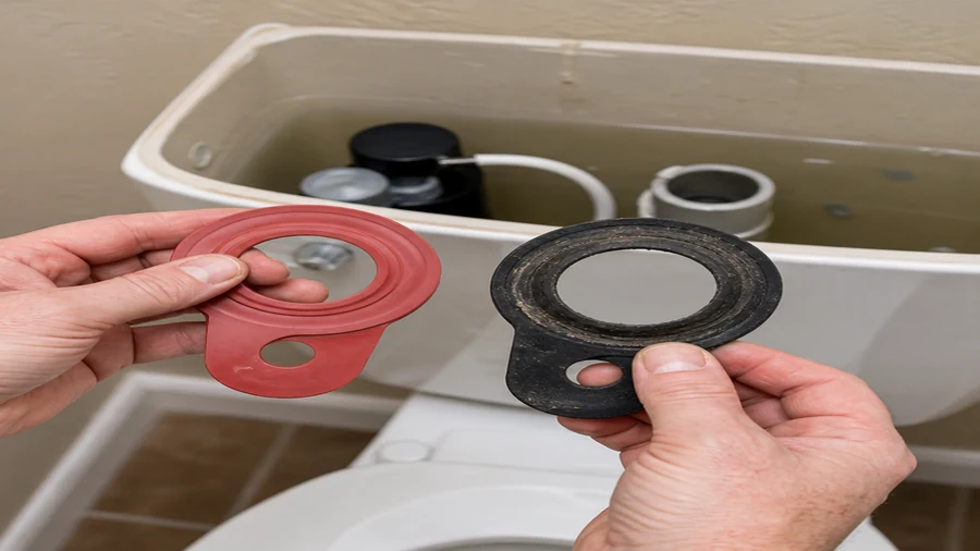Toilet repair kit parts compared with an open toilet tank mechanism