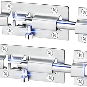 Stainless steel barrel bolt slide latch mounted on a cabinet door