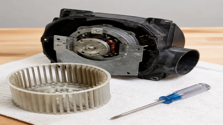 Bathroom exhaust fan grille and wall switch checked during a no-power diagnosis
