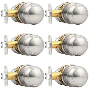 Brushed nickel passage door knob set for replacing an old Emtek knob