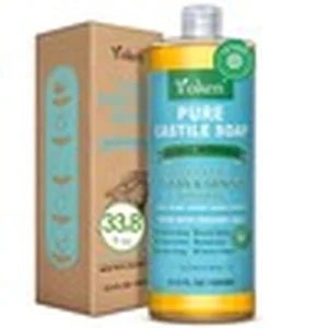 Bottle of liquid castile soap used in homemade toilet bowl cleaning tablets